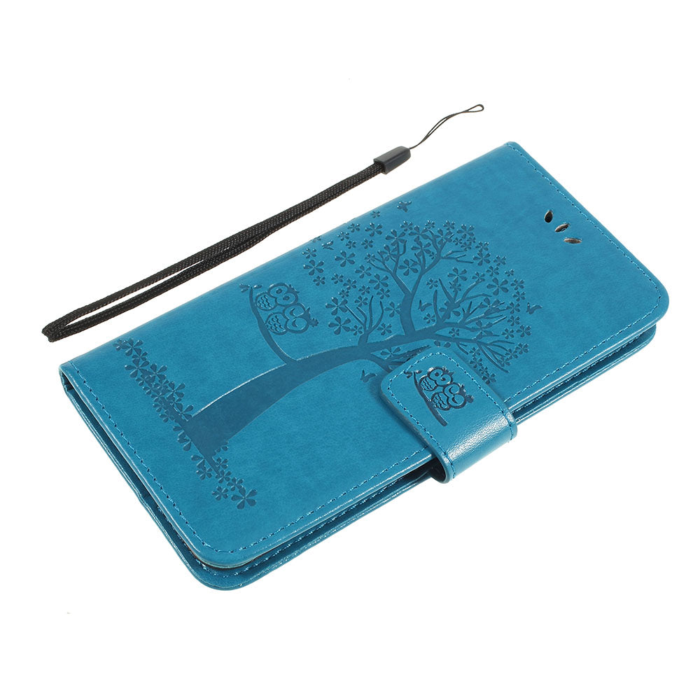 Imprint Tree Owl Magnetic Wallet PU Leather Cover with Stand for Samsung Galaxy A10