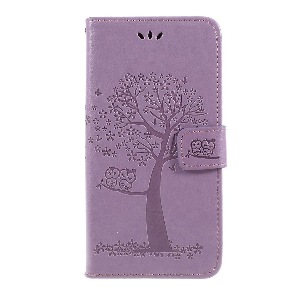Imprint Tree Owl Magnetic Wallet PU Leather Cover with Stand for Samsung Galaxy A10