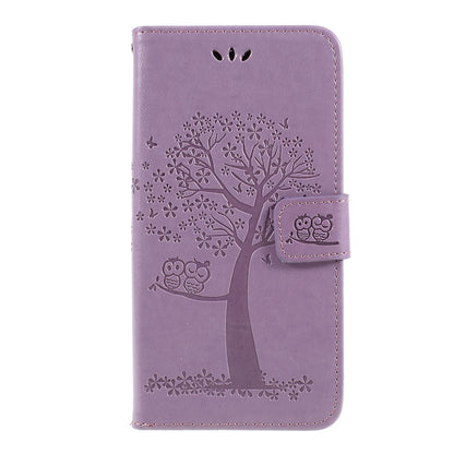 Imprint Tree Owl Magnetic Wallet PU Leather Cover with Stand for Samsung Galaxy A10
