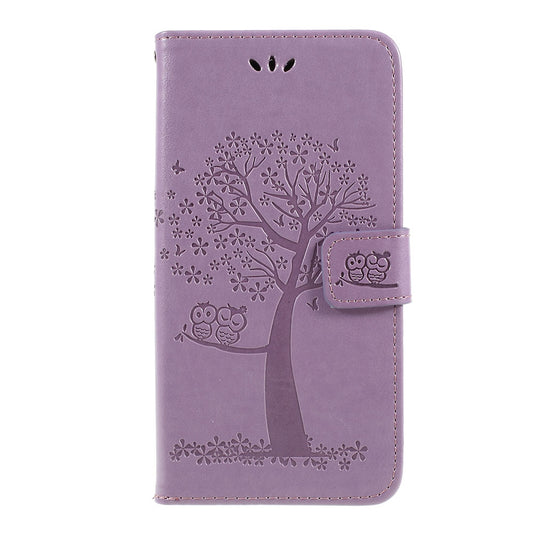 Imprint Tree Owl Magnetic Wallet PU Leather Cover with Stand for Samsung Galaxy A10