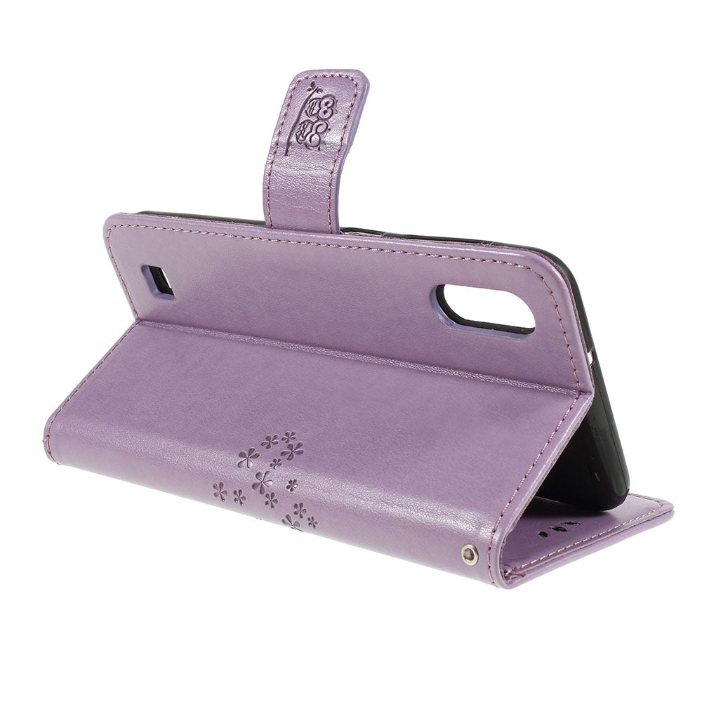 Imprint Tree Owl Magnetic Wallet PU Leather Cover with Stand for Samsung Galaxy A10