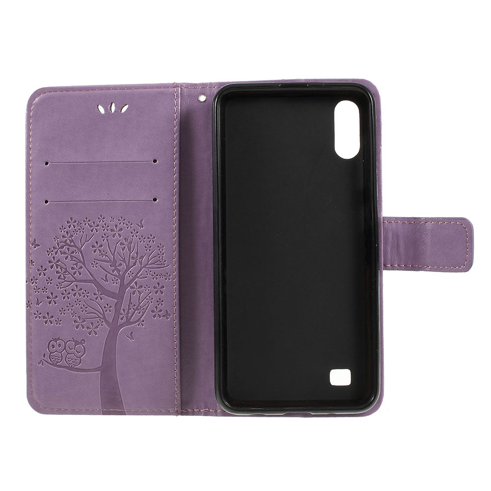 Imprint Tree Owl Magnetic Wallet PU Leather Cover with Stand for Samsung Galaxy A10