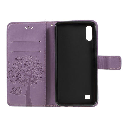 Imprint Tree Owl Magnetic Wallet PU Leather Cover with Stand for Samsung Galaxy A10