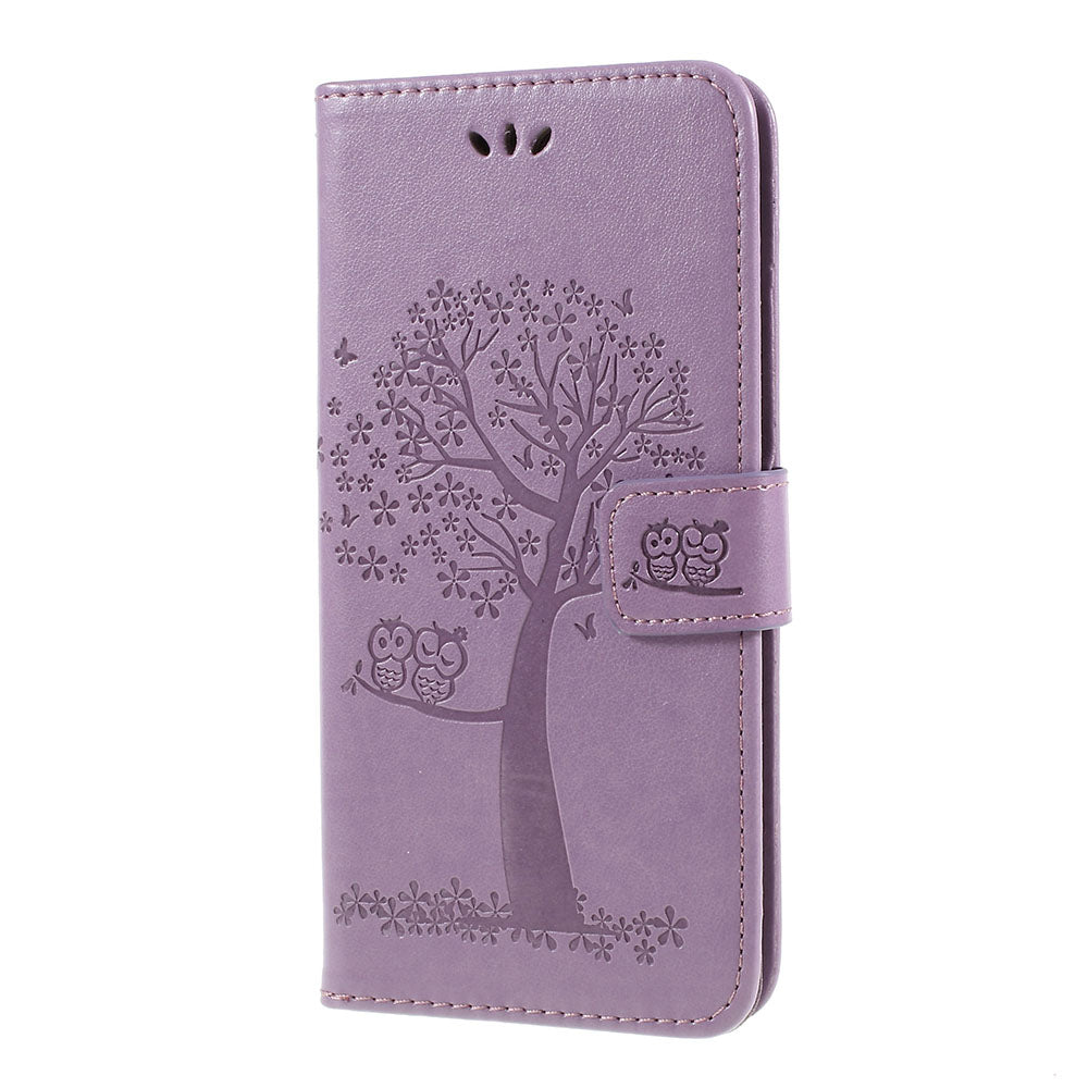 Imprint Tree Owl Magnetic Wallet PU Leather Cover with Stand for Samsung Galaxy A10