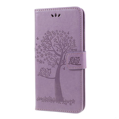 Imprint Tree Owl Magnetic Wallet PU Leather Cover with Stand for Samsung Galaxy A10