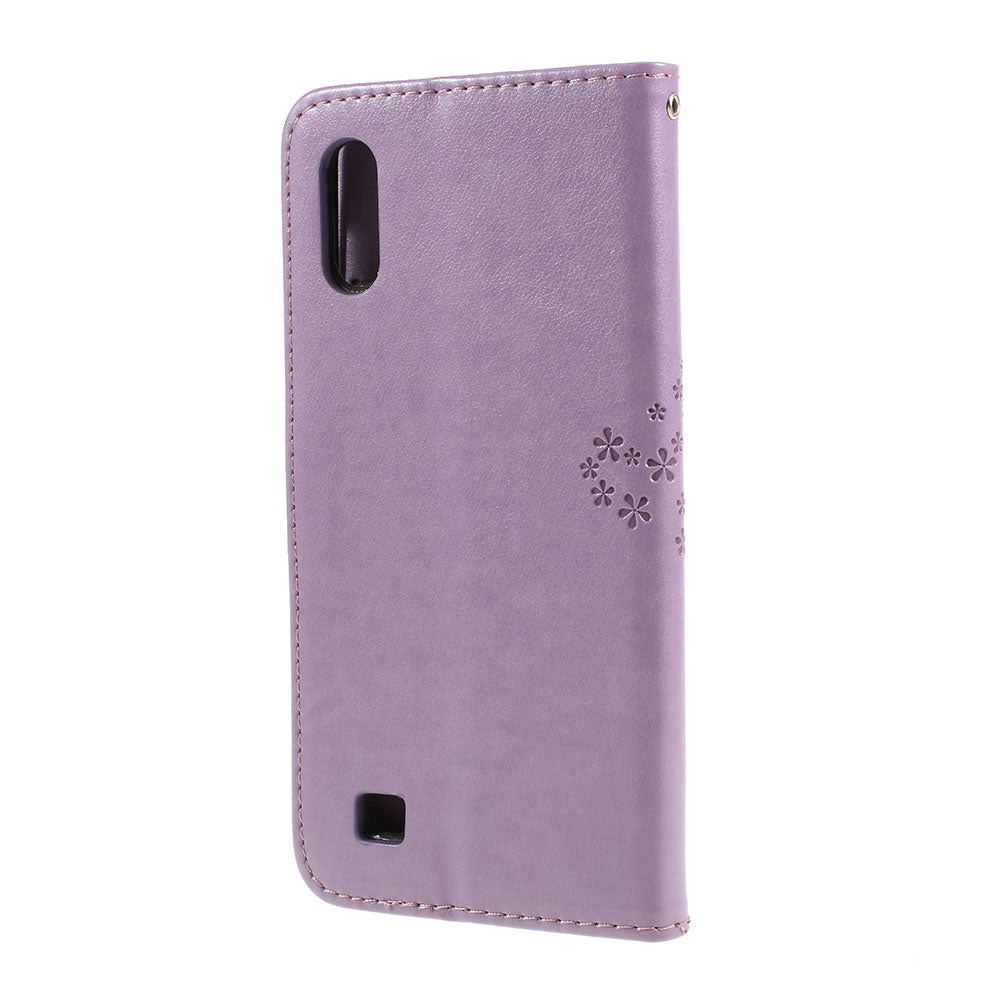 Imprint Tree Owl Magnetic Wallet PU Leather Cover with Stand for Samsung Galaxy A10