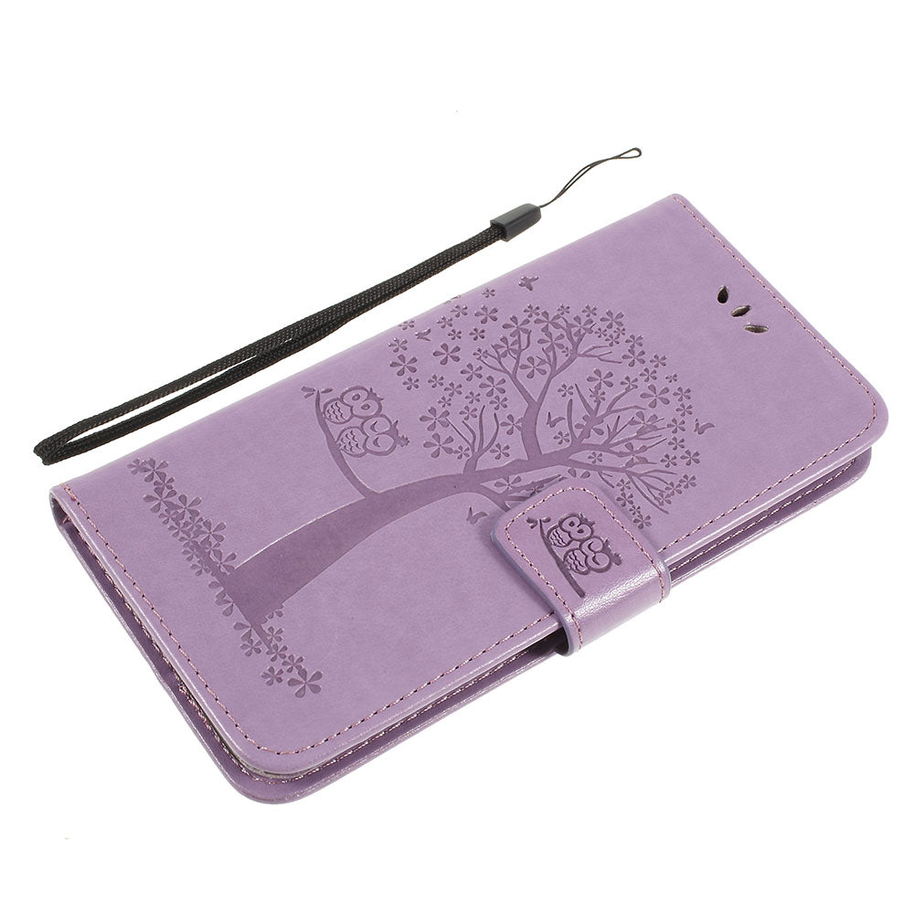 Imprint Tree Owl Magnetic Wallet PU Leather Cover with Stand for Samsung Galaxy A10