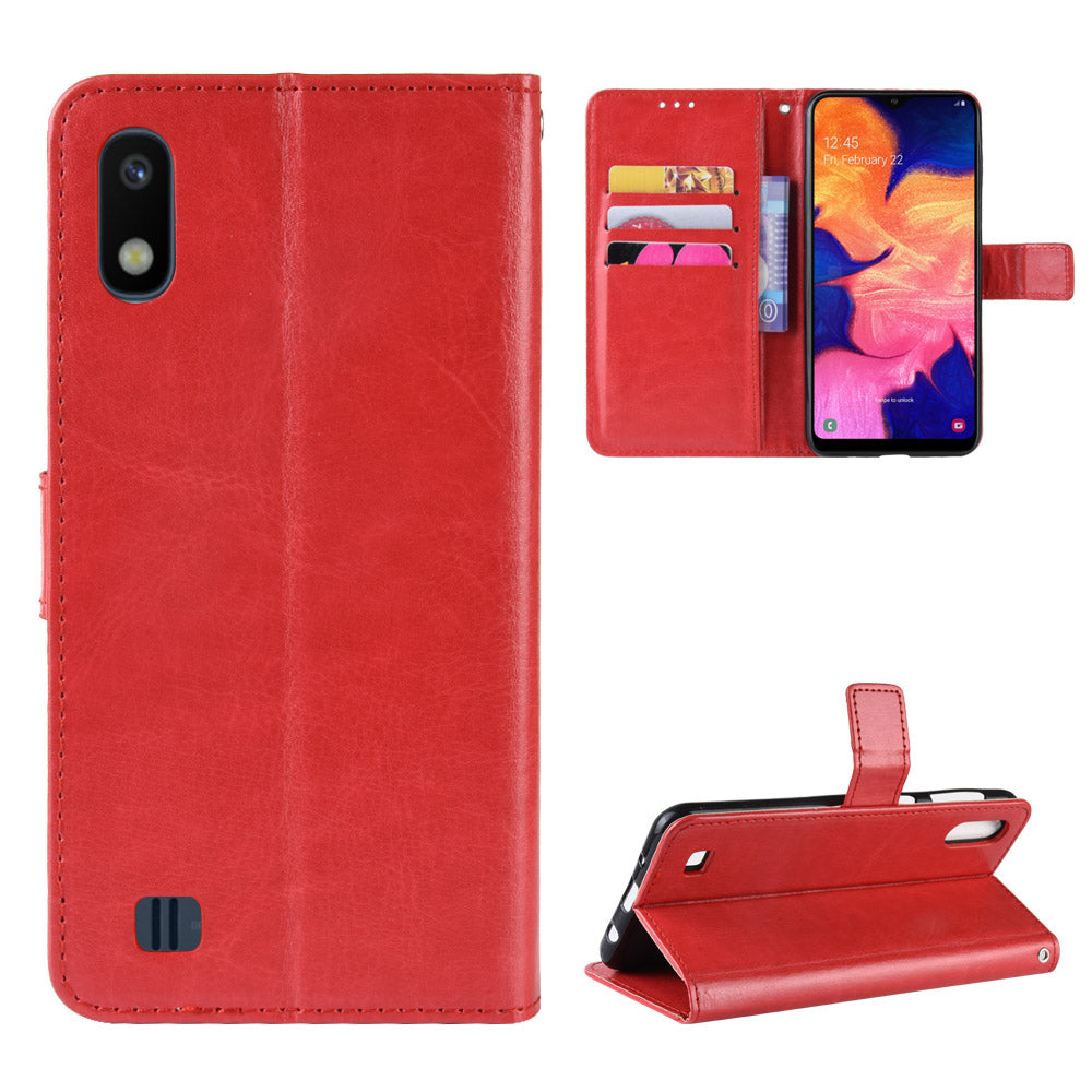 Crazy Horse Leather Wallet Cover with Strap for Samsung Galaxy A10