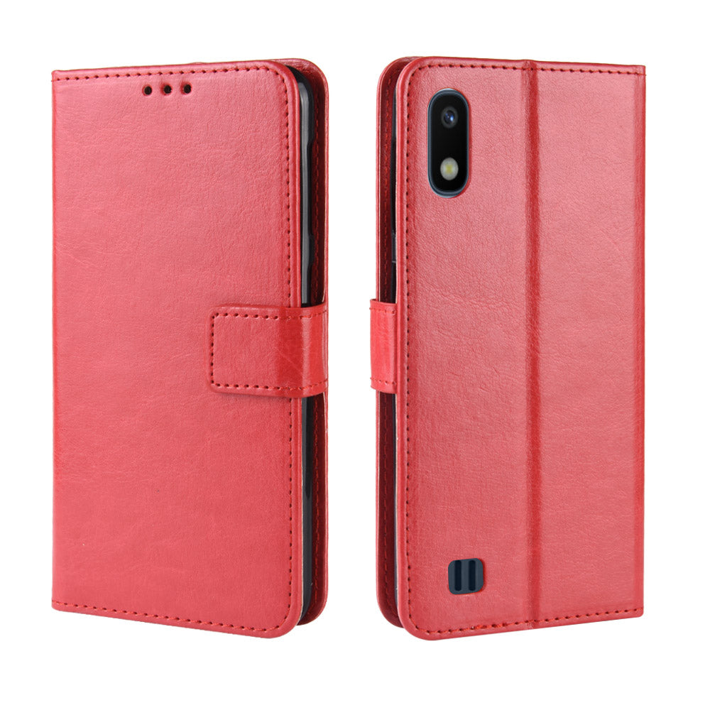 Crazy Horse Leather Wallet Cover with Strap for Samsung Galaxy A10