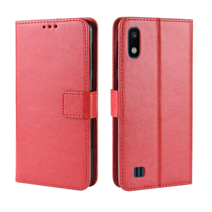 Crazy Horse Leather Wallet Cover with Strap for Samsung Galaxy A10