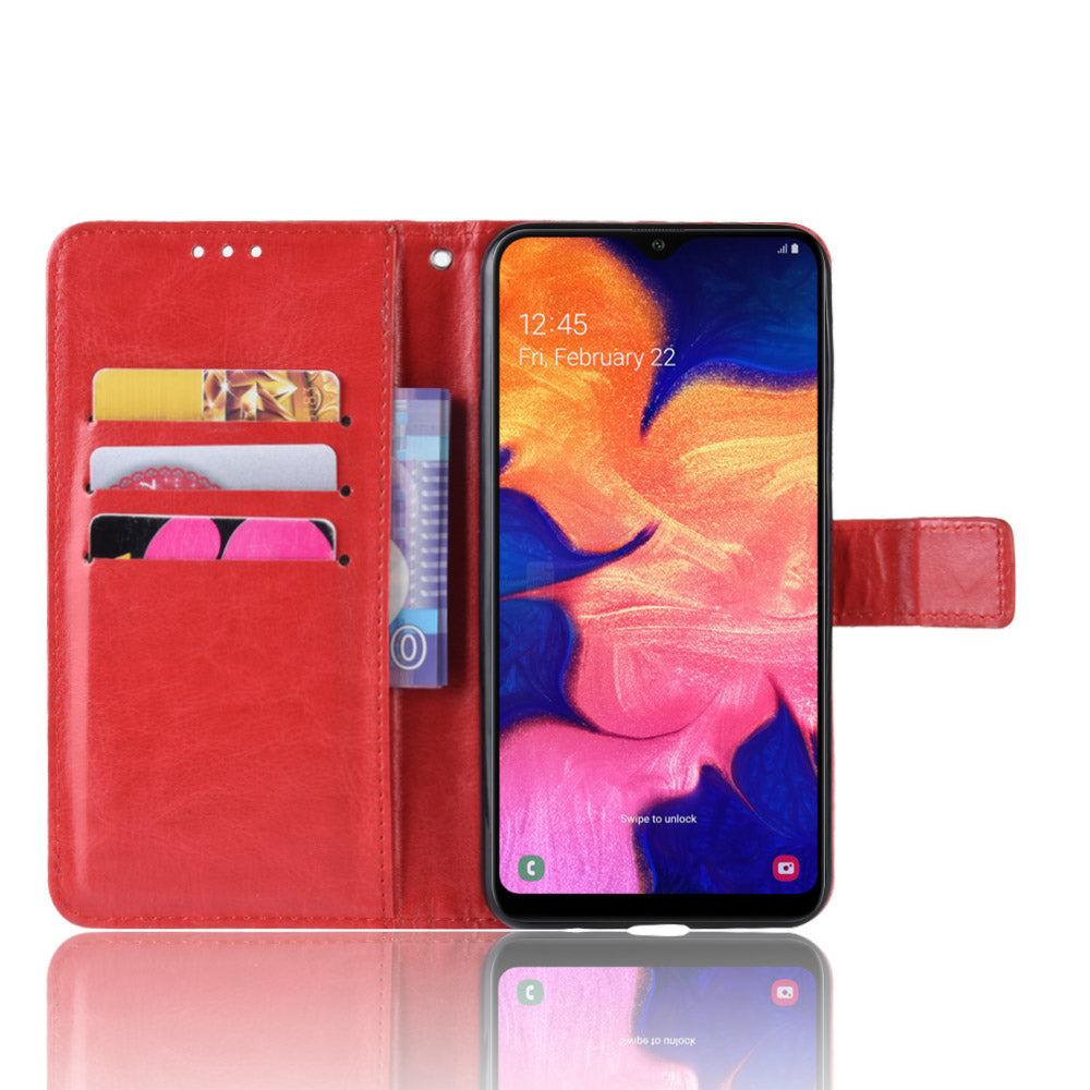 Crazy Horse Leather Wallet Cover with Strap for Samsung Galaxy A10