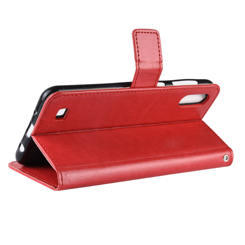 Crazy Horse Leather Wallet Cover with Strap for Samsung Galaxy A10