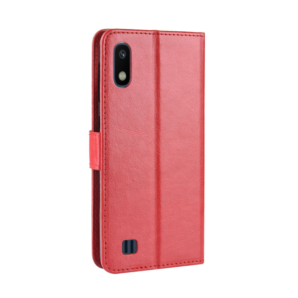 Crazy Horse Leather Wallet Cover with Strap for Samsung Galaxy A10