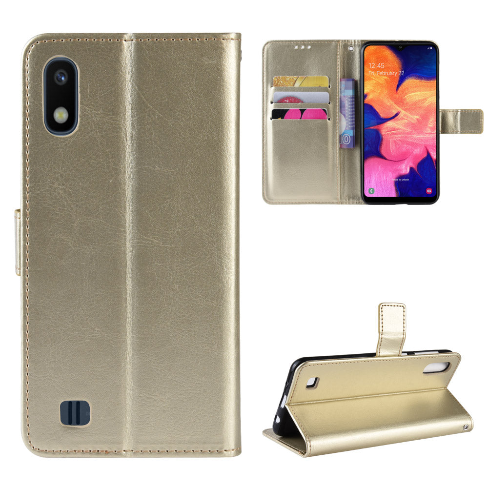 Crazy Horse Leather Wallet Cover with Strap for Samsung Galaxy A10