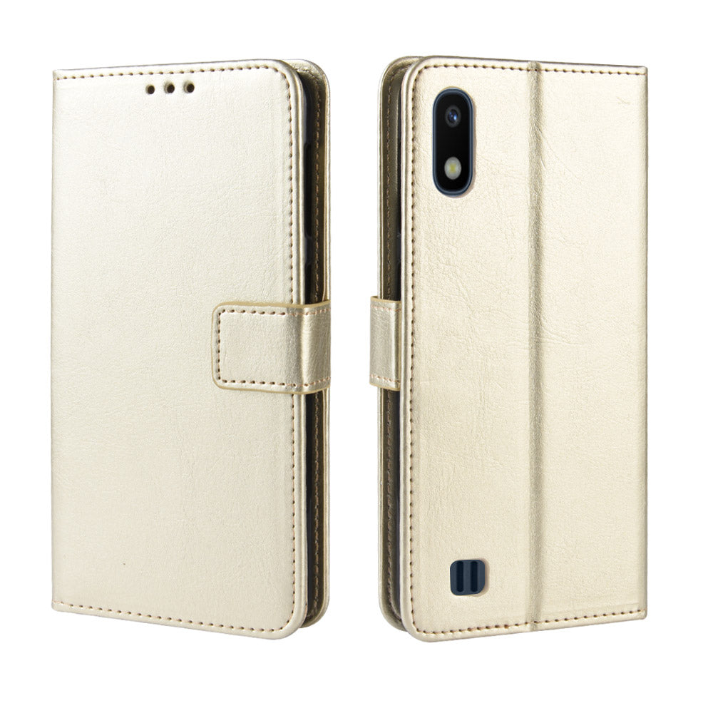 Crazy Horse Leather Wallet Cover with Strap for Samsung Galaxy A10