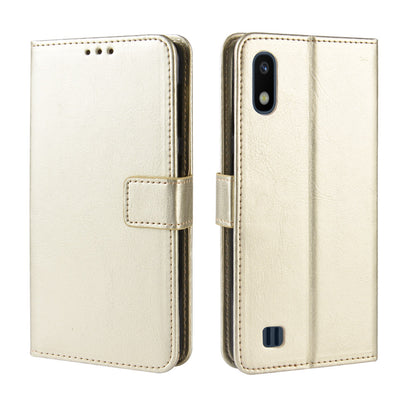 Crazy Horse Leather Wallet Cover with Strap for Samsung Galaxy A10