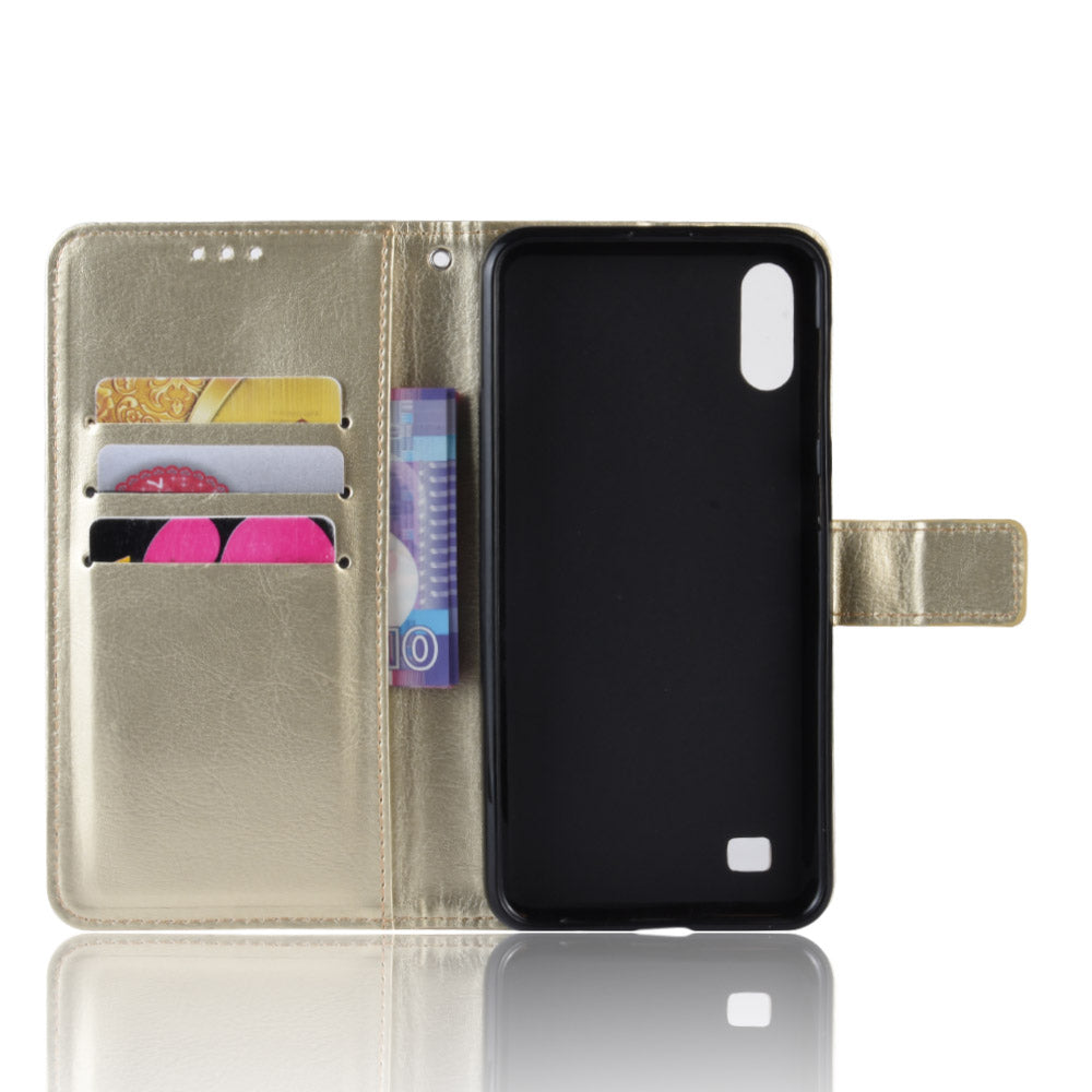 Crazy Horse Leather Wallet Cover with Strap for Samsung Galaxy A10