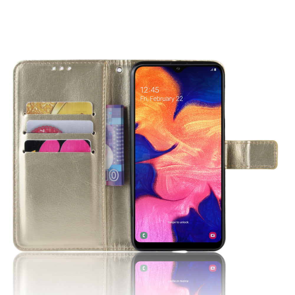 Crazy Horse Leather Wallet Cover with Strap for Samsung Galaxy A10