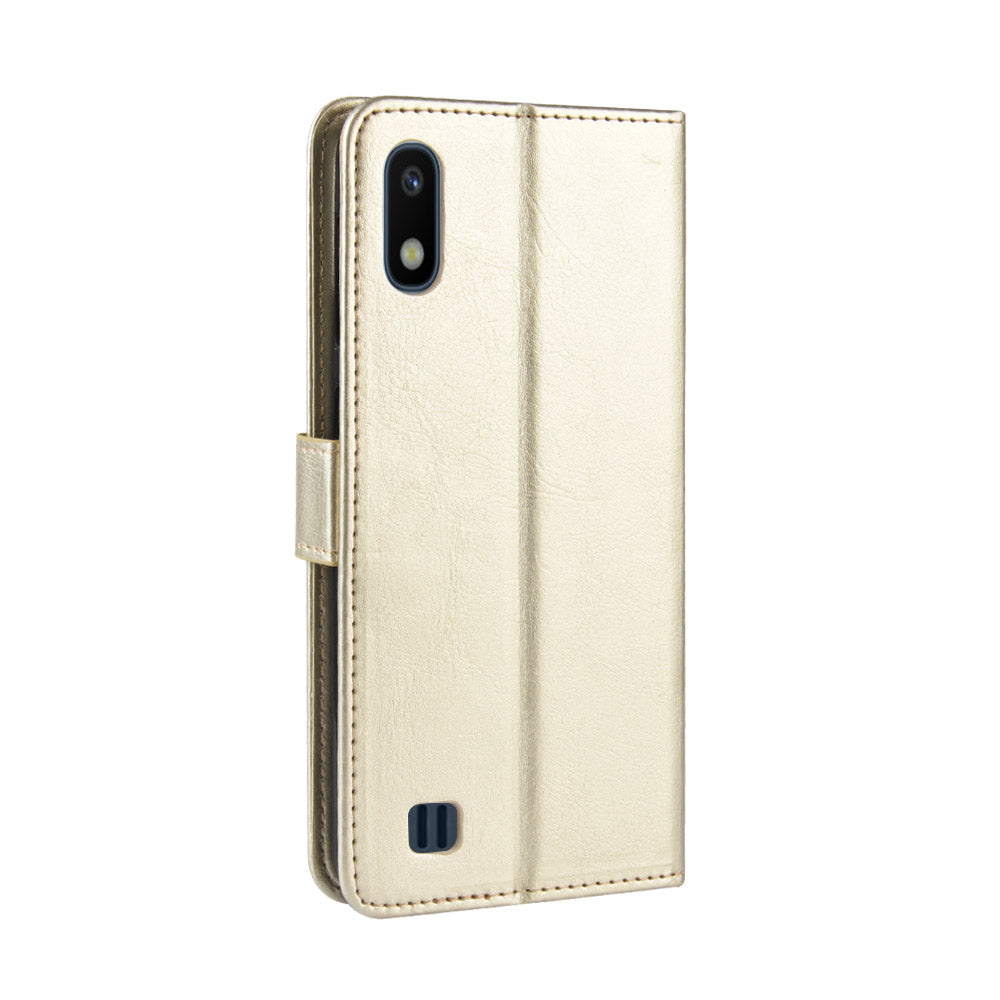 Crazy Horse Leather Wallet Cover with Strap for Samsung Galaxy A10