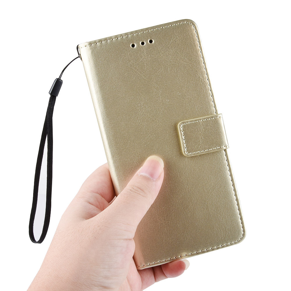 Crazy Horse Leather Wallet Cover with Strap for Samsung Galaxy A10