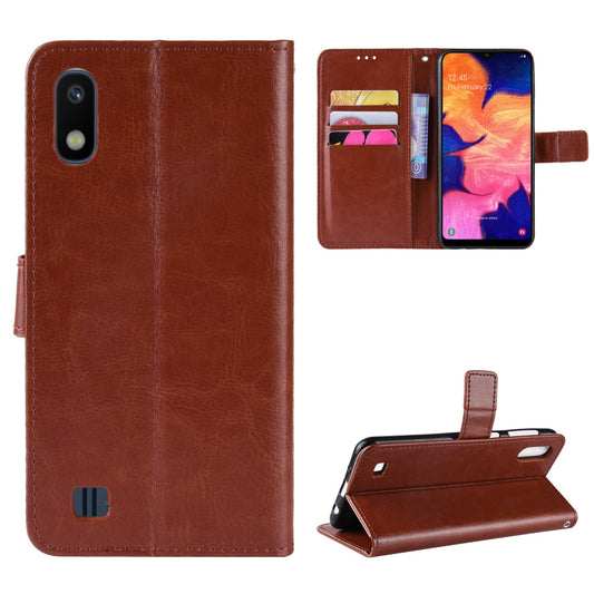 Crazy Horse Leather Wallet Cover with Strap for Samsung Galaxy A10