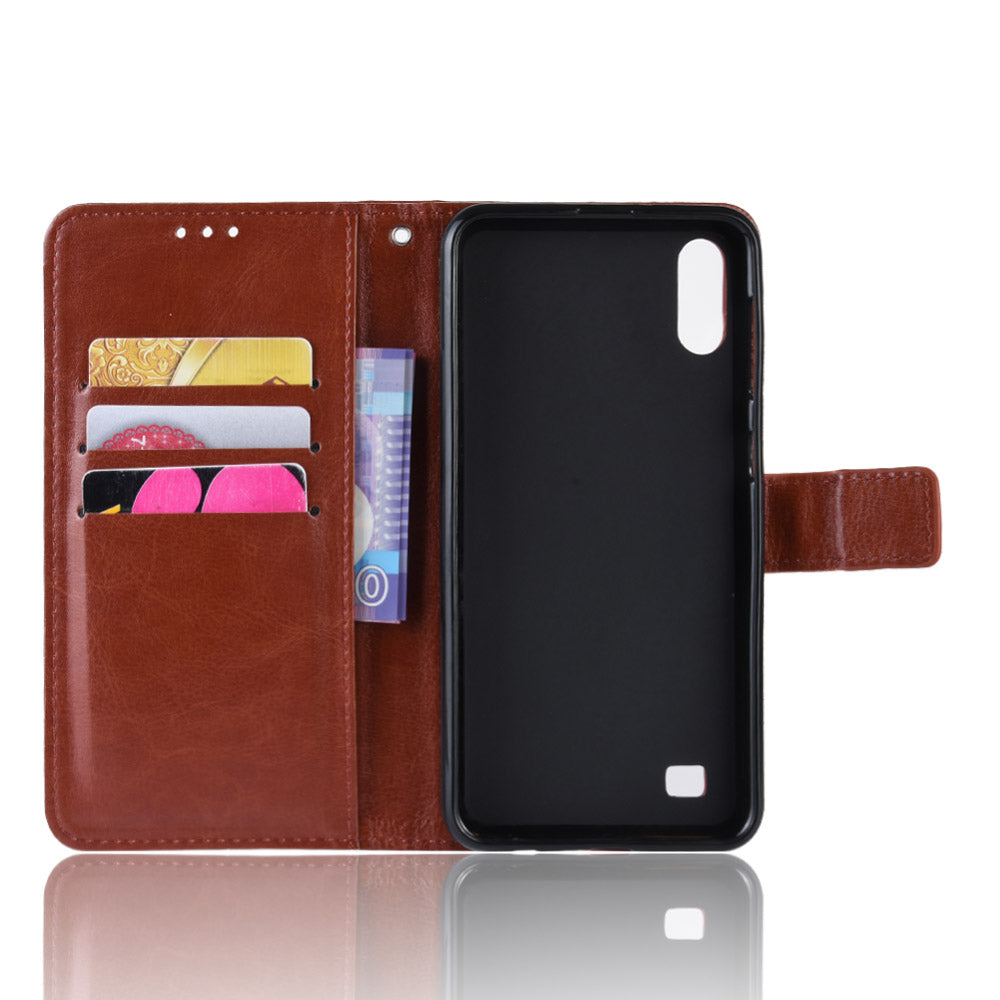 Crazy Horse Leather Wallet Cover with Strap for Samsung Galaxy A10