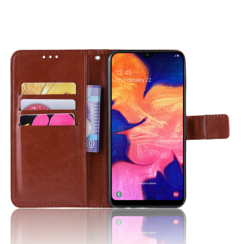 Crazy Horse Leather Wallet Cover with Strap for Samsung Galaxy A10