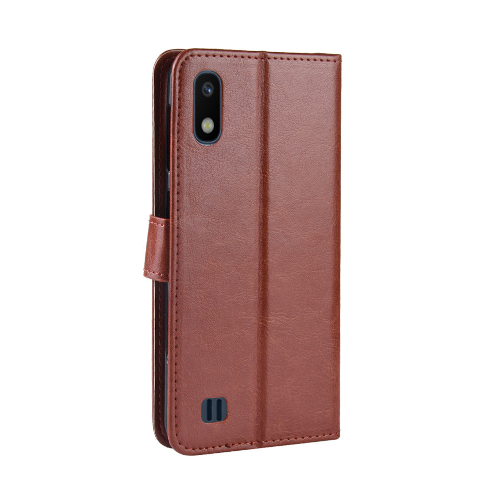 Crazy Horse Leather Wallet Cover with Strap for Samsung Galaxy A10