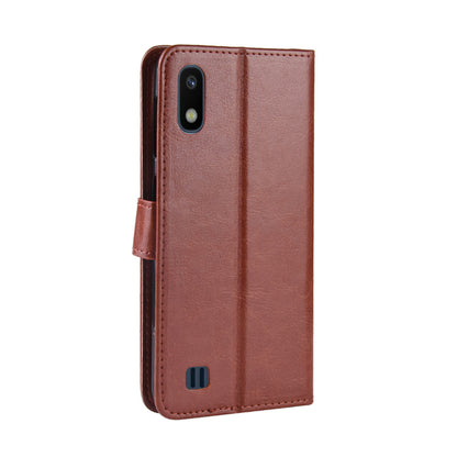 Crazy Horse Leather Wallet Cover with Strap for Samsung Galaxy A10