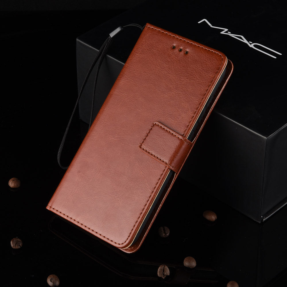Crazy Horse Leather Wallet Cover with Strap for Samsung Galaxy A10