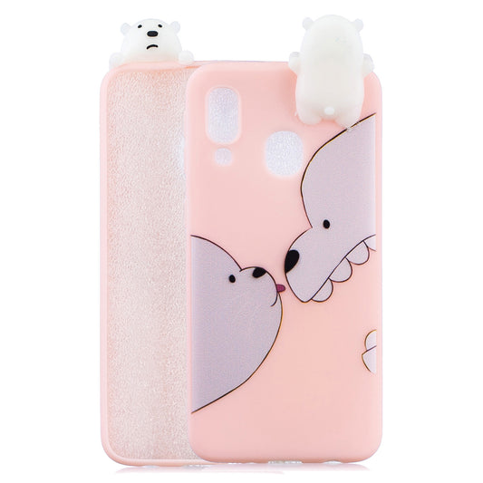 Pattern Printing TPU Gel Mobile Casing for Samsung Galaxy A40 with 3D Animal Doll