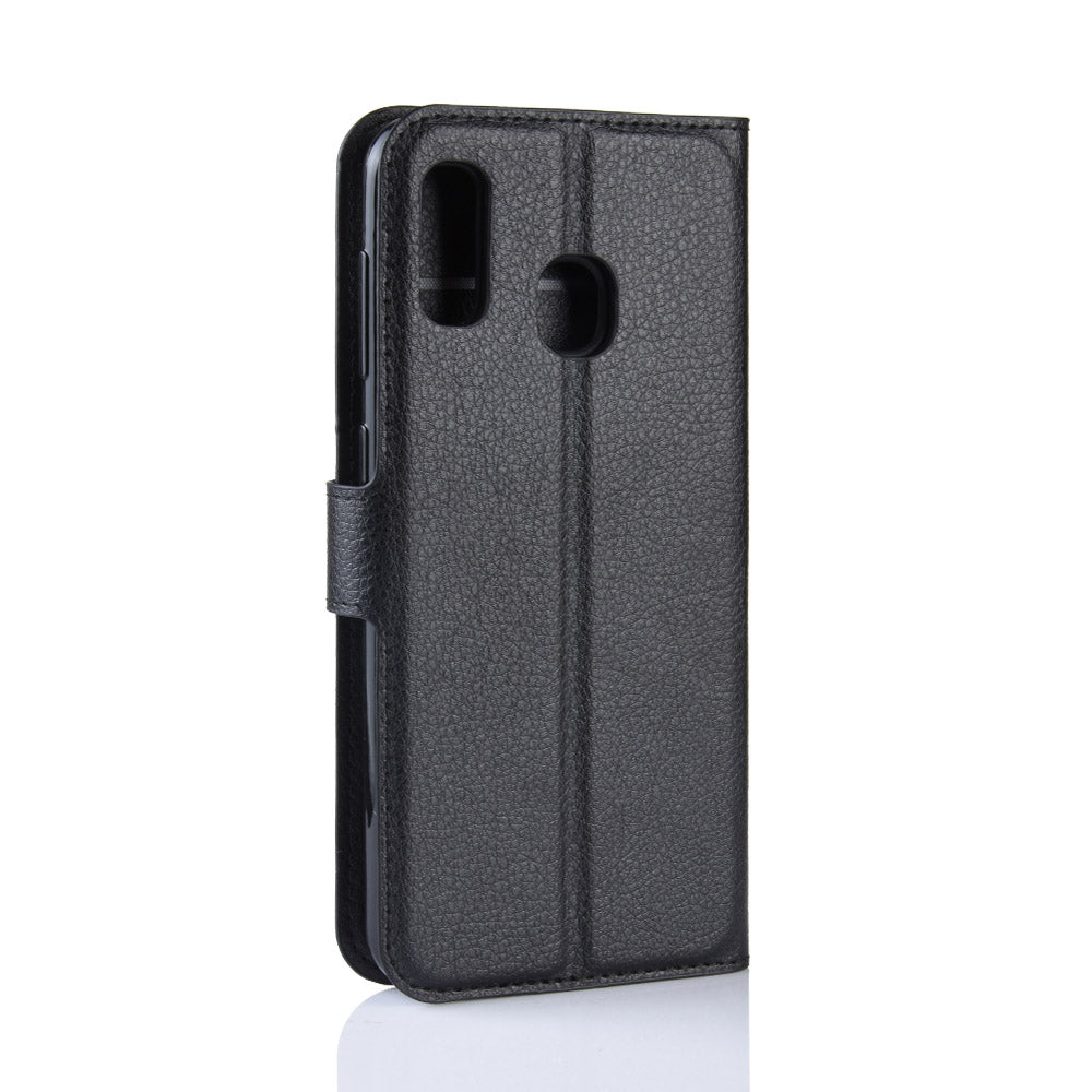 Litchi Skin PU Leather Phone Cover Shell with 3 Card Slots for Samsung Galaxy A40 Cell Phone Accessory