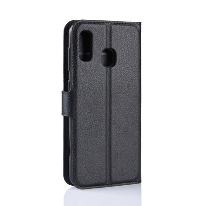 Litchi Skin PU Leather Phone Cover Shell with 3 Card Slots for Samsung Galaxy A40 Cell Phone Accessory