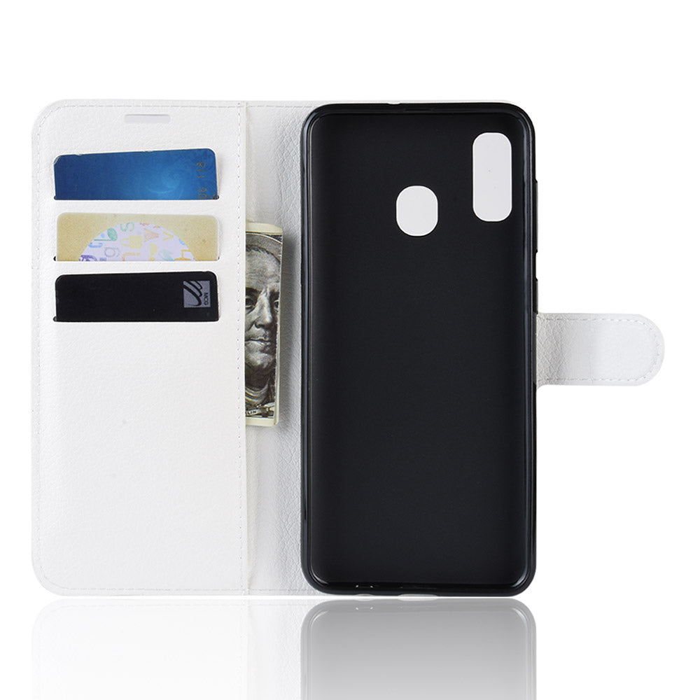 Litchi Skin PU Leather Phone Cover Shell with 3 Card Slots for Samsung Galaxy A40 Cell Phone Accessory