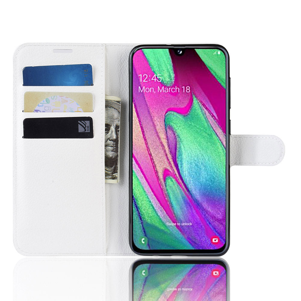 Litchi Skin PU Leather Phone Cover Shell with 3 Card Slots for Samsung Galaxy A40 Cell Phone Accessory