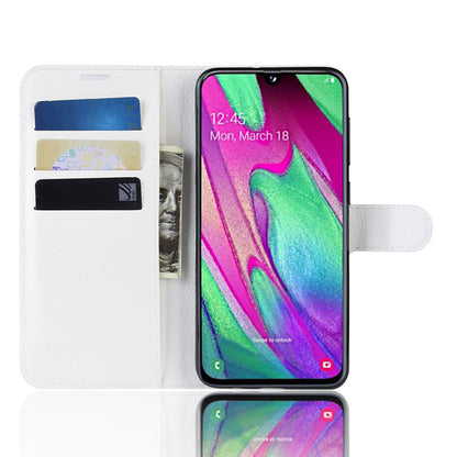 Litchi Skin PU Leather Phone Cover Shell with 3 Card Slots for Samsung Galaxy A40 Cell Phone Accessory