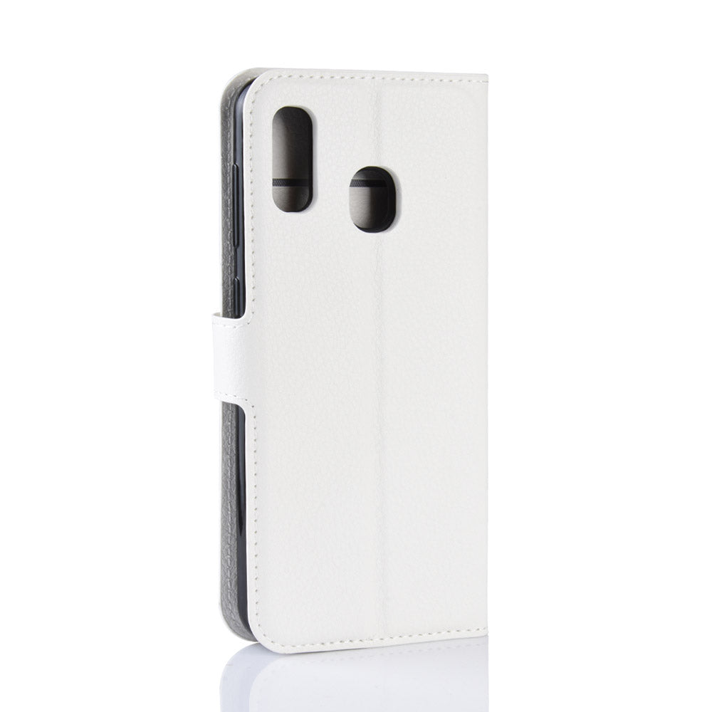 Litchi Skin PU Leather Phone Cover Shell with 3 Card Slots for Samsung Galaxy A40 Cell Phone Accessory
