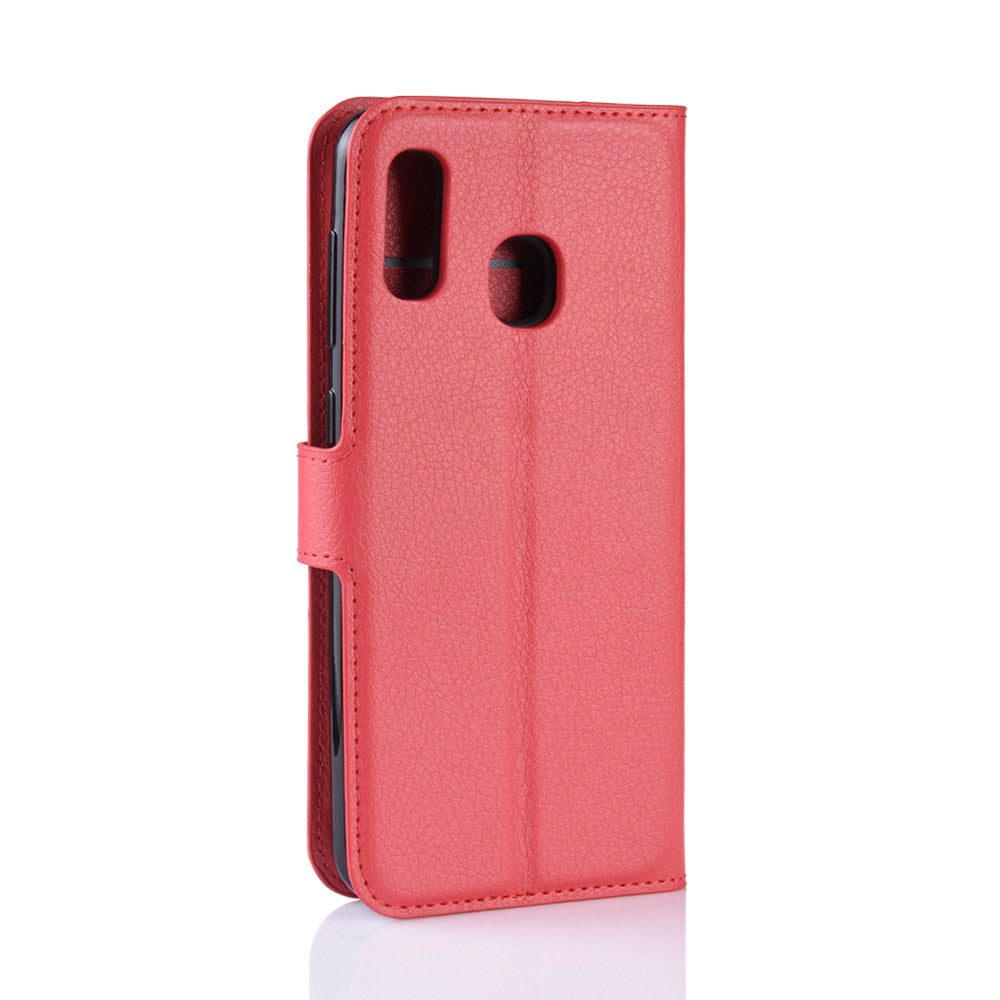 Litchi Skin PU Leather Phone Cover Shell with 3 Card Slots for Samsung Galaxy A40 Cell Phone Accessory