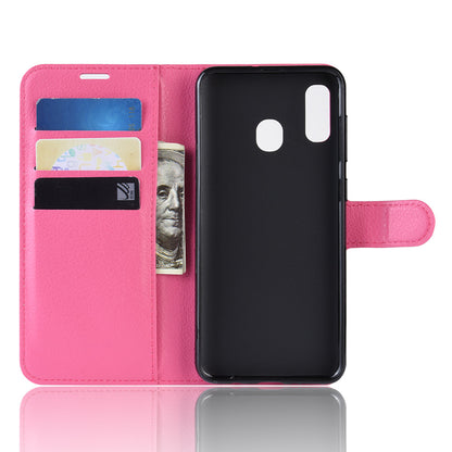 Litchi Skin PU Leather Phone Cover Shell with 3 Card Slots for Samsung Galaxy A40 Cell Phone Accessory