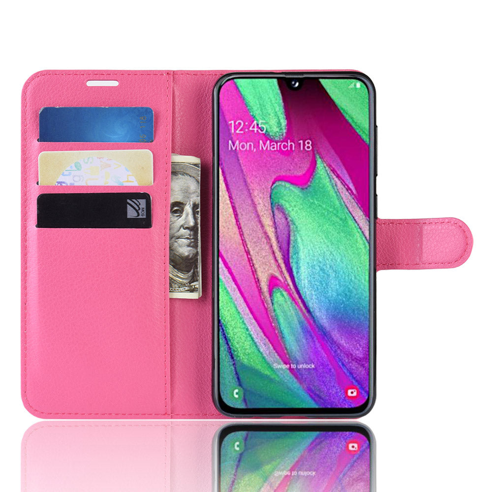 Litchi Skin PU Leather Phone Cover Shell with 3 Card Slots for Samsung Galaxy A40 Cell Phone Accessory
