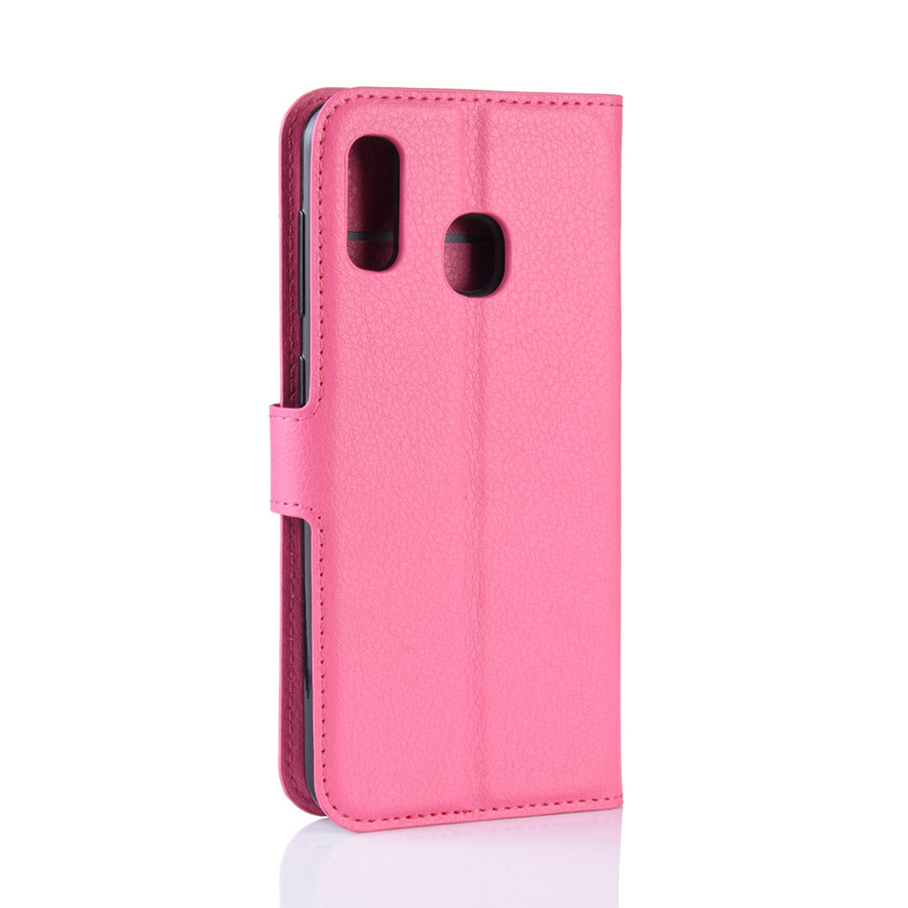 Litchi Skin PU Leather Phone Cover Shell with 3 Card Slots for Samsung Galaxy A40 Cell Phone Accessory