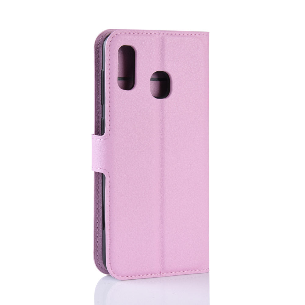 Litchi Skin PU Leather Phone Cover Shell with 3 Card Slots for Samsung Galaxy A40 Cell Phone Accessory