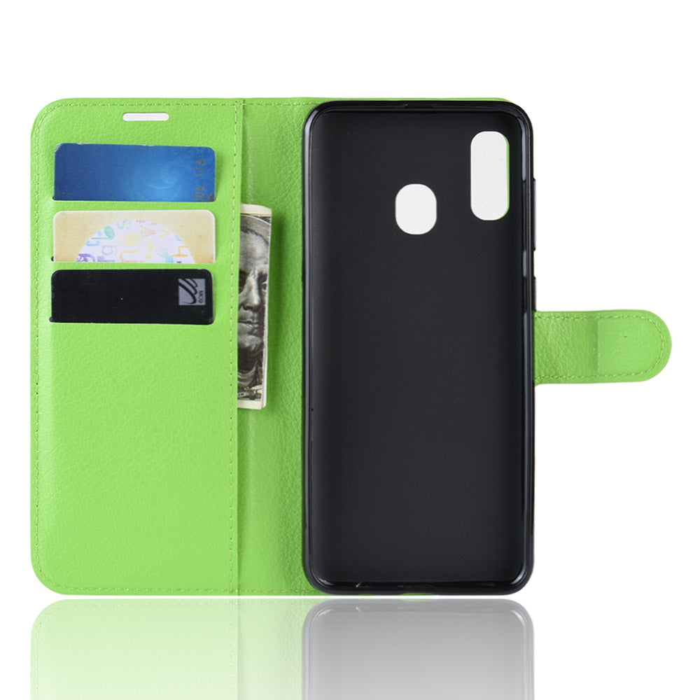 Litchi Skin PU Leather Phone Cover Shell with 3 Card Slots for Samsung Galaxy A40 Cell Phone Accessory