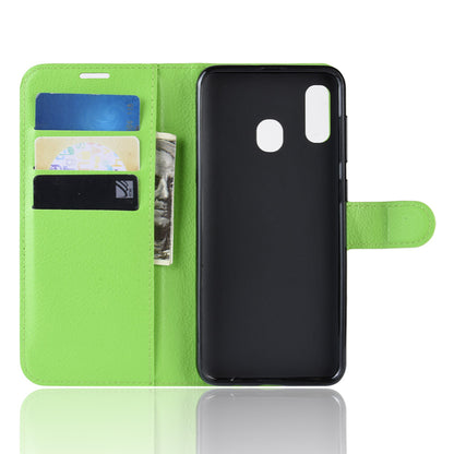Litchi Skin PU Leather Phone Cover Shell with 3 Card Slots for Samsung Galaxy A40 Cell Phone Accessory