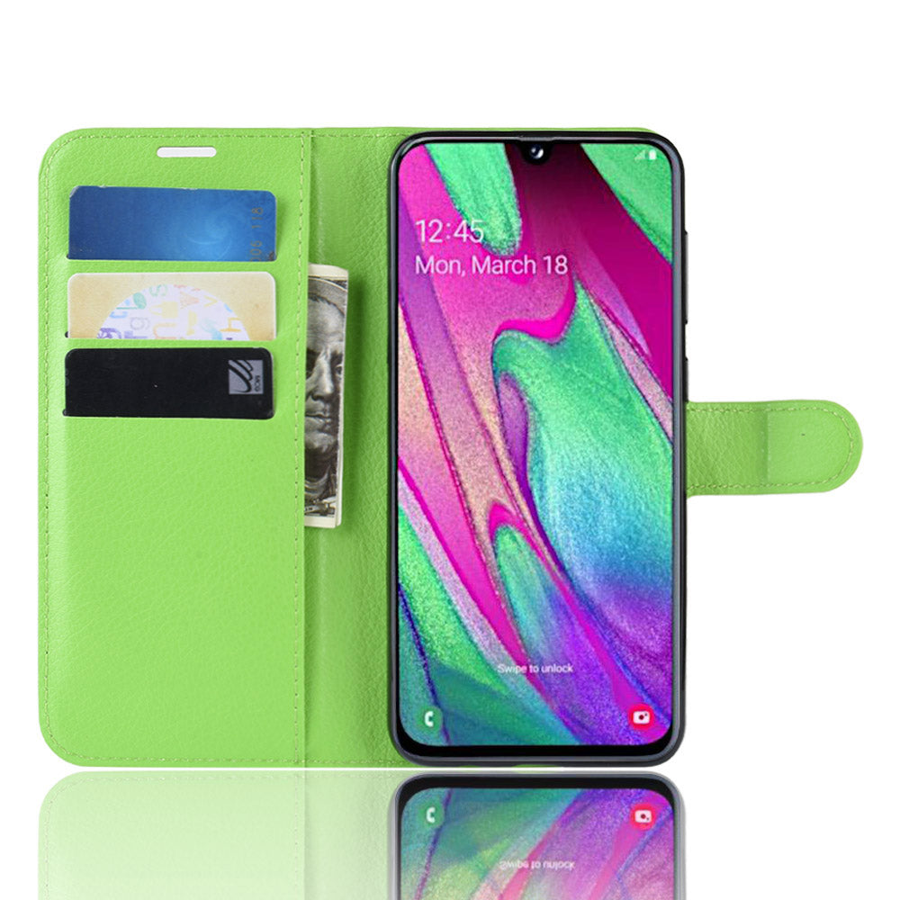 Litchi Skin PU Leather Phone Cover Shell with 3 Card Slots for Samsung Galaxy A40 Cell Phone Accessory