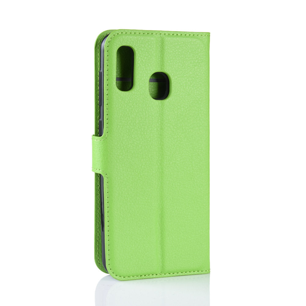 Litchi Skin PU Leather Phone Cover Shell with 3 Card Slots for Samsung Galaxy A40 Cell Phone Accessory