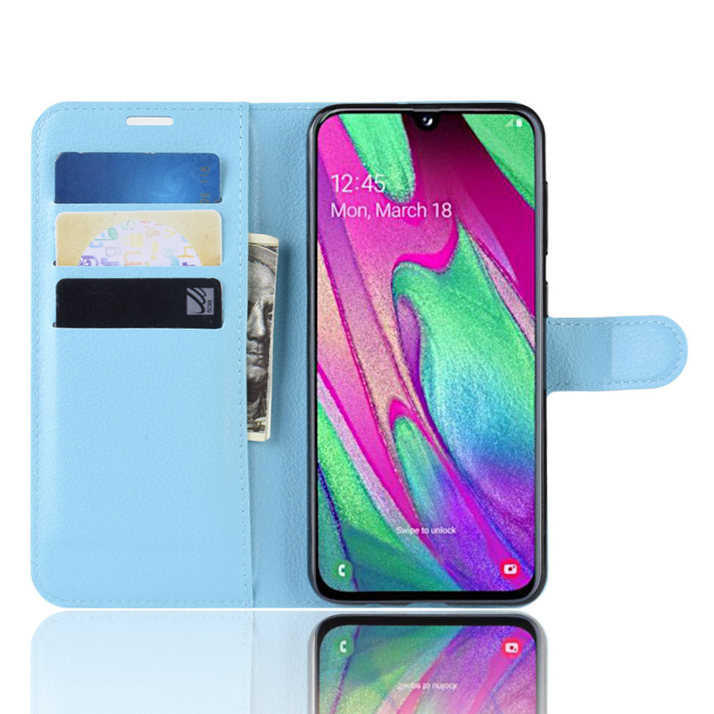 Litchi Skin PU Leather Phone Cover Shell with 3 Card Slots for Samsung Galaxy A40 Cell Phone Accessory
