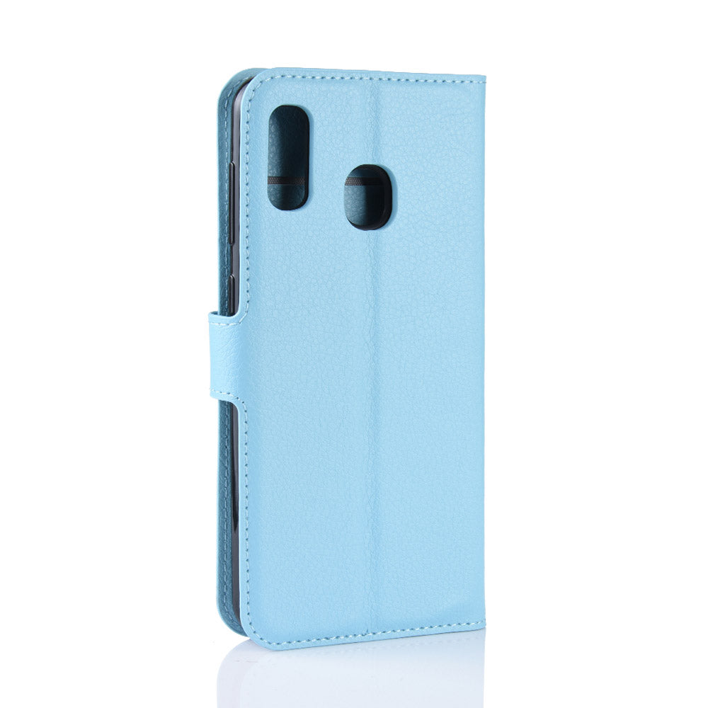 Litchi Skin PU Leather Phone Cover Shell with 3 Card Slots for Samsung Galaxy A40 Cell Phone Accessory