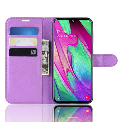 Litchi Skin PU Leather Phone Cover Shell with 3 Card Slots for Samsung Galaxy A40 Cell Phone Accessory