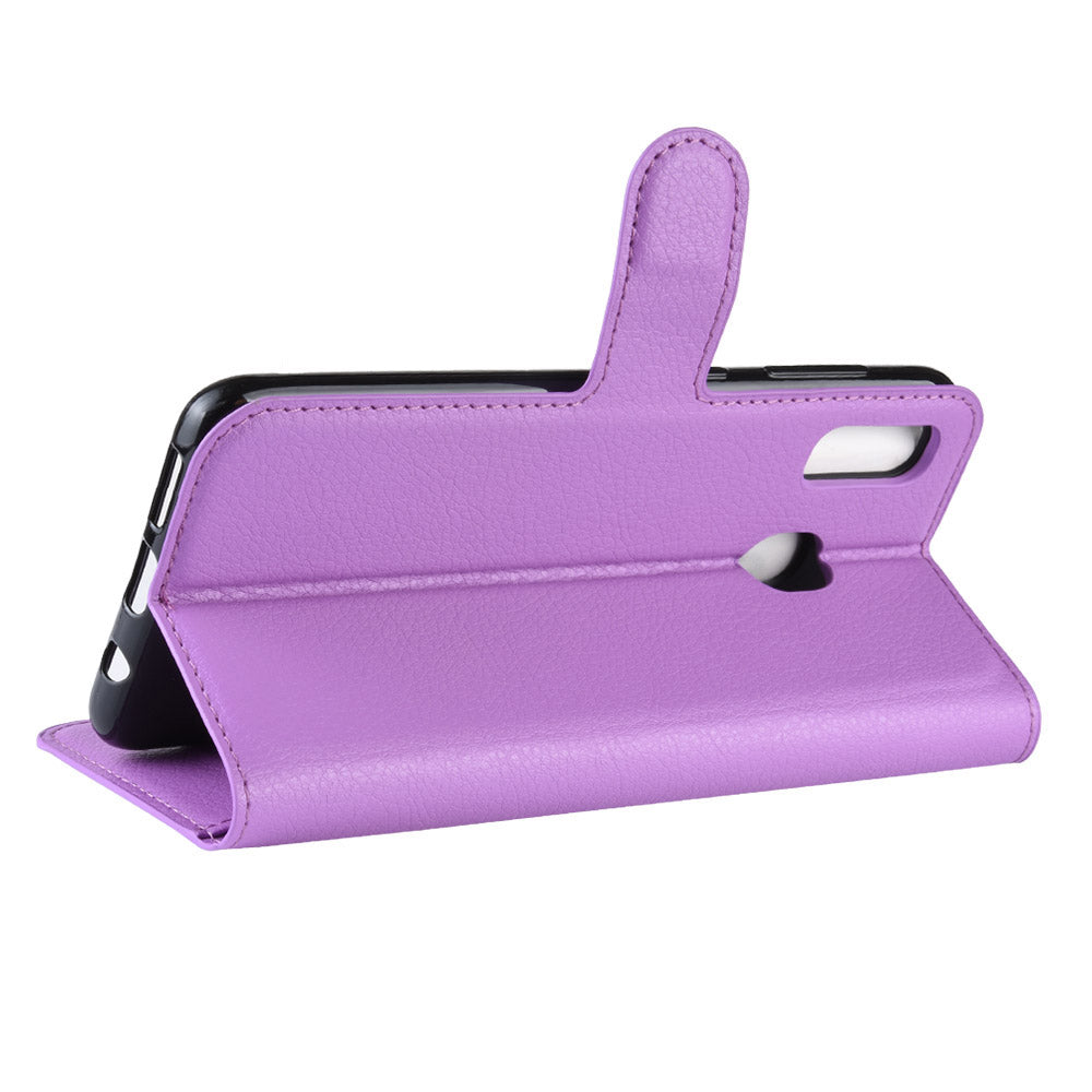 Litchi Skin PU Leather Phone Cover Shell with 3 Card Slots for Samsung Galaxy A40 Cell Phone Accessory